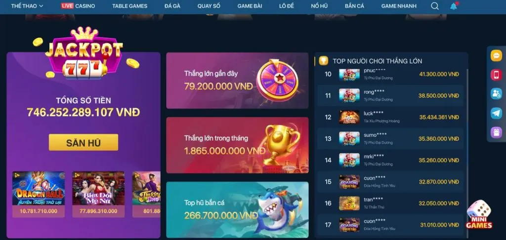 Giao diện tổng quan nền tảng 788win Code với các tính năng chính